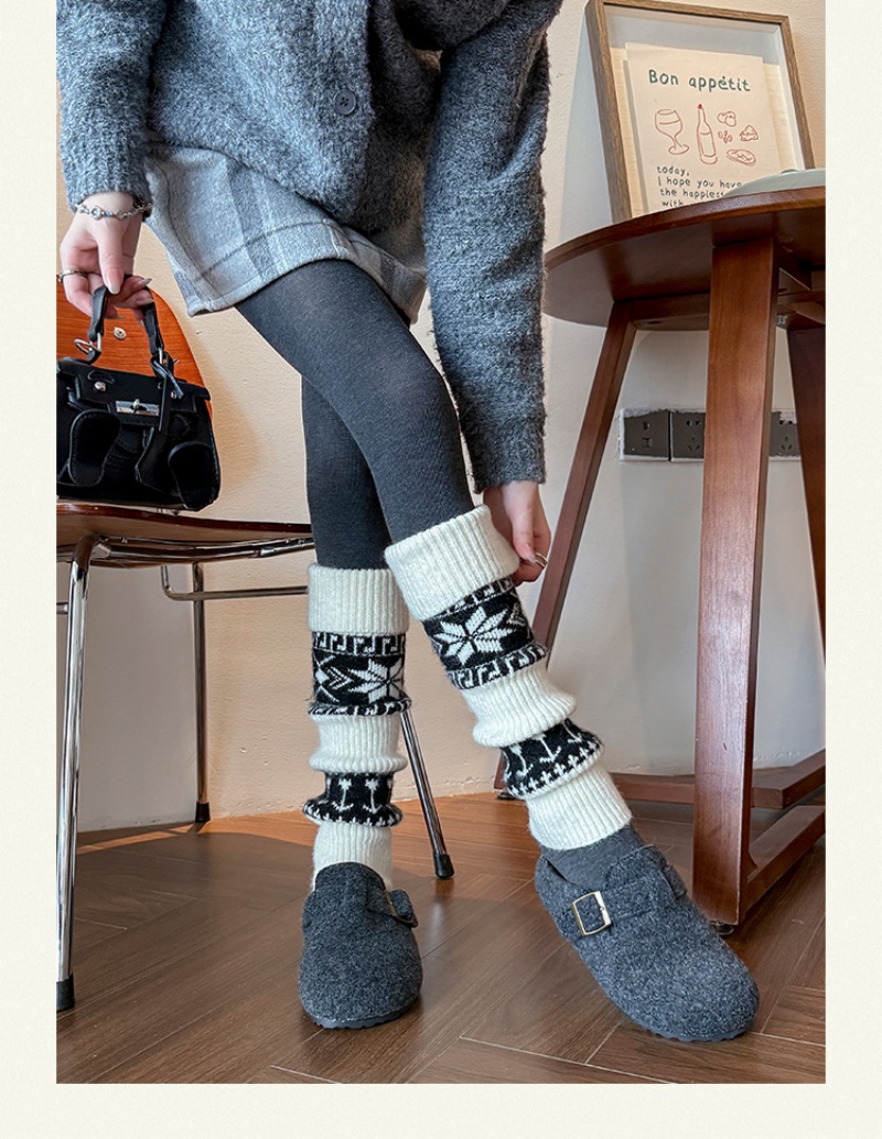 Womens Nordic Fair Isle Knit Leg Warmers Thicken Warm Knitted Foot Cover